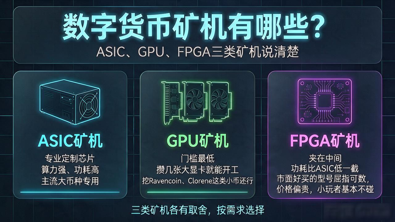 数字货币矿机有哪些_2024年矿机选购避坑指南功耗噪音分析_数字货币矿机分类及ASIC GPU FPGA区别